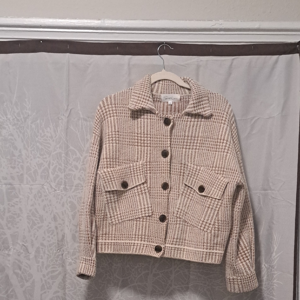Chic Beige Plaid Utility Jacket